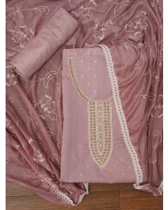 Light Purple Cotton Woven Design Embellished Dress Material with Dupatta
