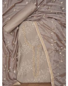 Grey Sequin Embroidered Pure Cotton Dress Material with Dupatta