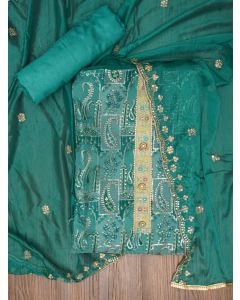 Sequin Embellished Multi Color Organza Dress Material with Dupatta