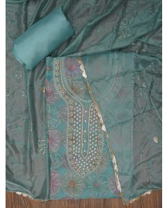 Sky Blue Floral Sequin Embroidered Organza Dress Material with Dupatta