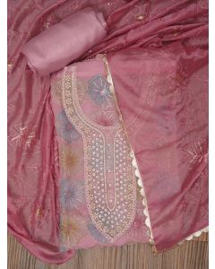 Pink Floral Sequin Embroidered Organza Dress Material with Dupatta