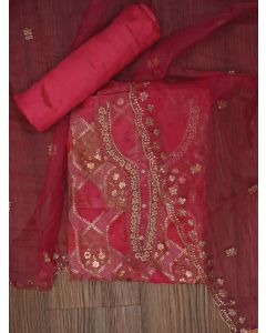 Sequin Pink Embroidered Organza Dress Material with Dupatta