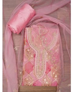 Pink Sequin Embroidered Organza Dress Material with Dupatta