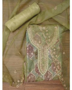 Sequin Green Embroidered Organza Dress Material with Dupatta