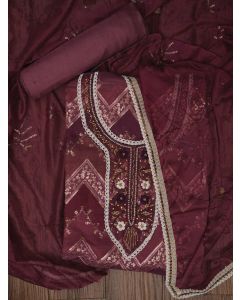 Purple Sequin Embroidered Organza Dress Material with Dupatta