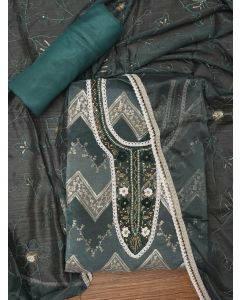 Green Sequin Embroidered Organza Dress Material with Dupatta