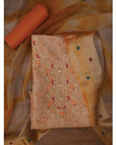 Mustard Embellished Organza Dress Material with Dupatta