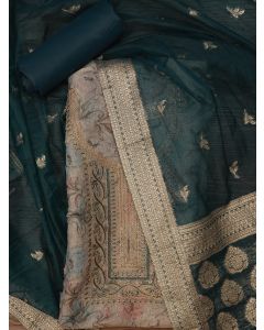 Floral Multicolor Printed Embellished Organza Dress Material with Dupatta
