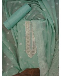 Green Zari Woven Cotton Blend Dress Material with Dupatta