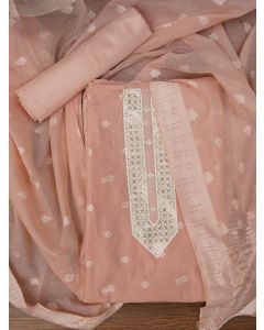 Peach Zari Woven Cotton Blend Dress Material with Dupatta