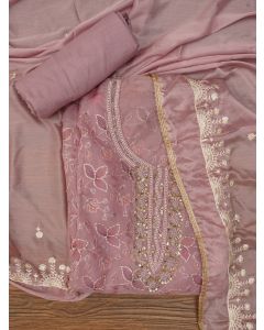 Purple Sequin Embellished Organza Dress Material with Dupatta
