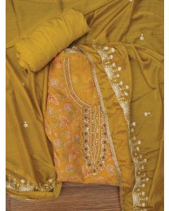 Light Green Sequin Embellished Organza Dress Material with Dupatta