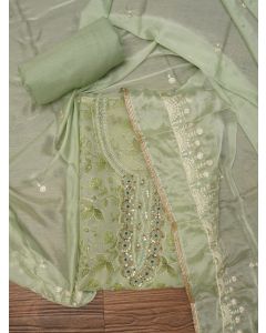 Sequin Embellished Organza Sea Green Dress Material with Dupatta