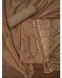 Beige Sequin Embellished Organza Dress Material with Dupatta