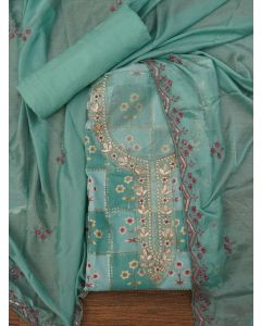 Sequin Embellished Silk Blend Multi Color Dress Material with Dupatta