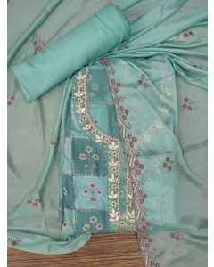 Multicolor Sequin Embellished Silk Blend Dress Material with Dupatta