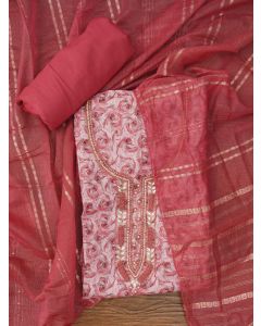 Multi Color Unstitched Embellished Cotton Blend Dress Material with Dupatta