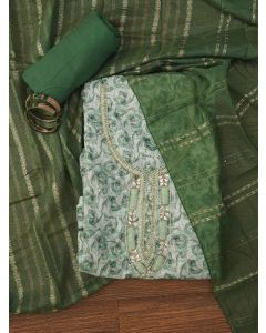 Unstitched Multicolor Embellished Cotton Blend Dress Material with Dupatta