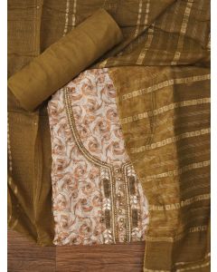 Unstitched Embellished Multicolor Cotton Blend Dress Material with Dupatta
