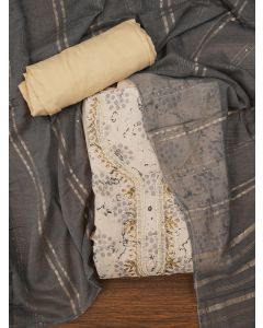 Unstitched Embellished Multi Color Cotton Blend Dress Material with Dupatta