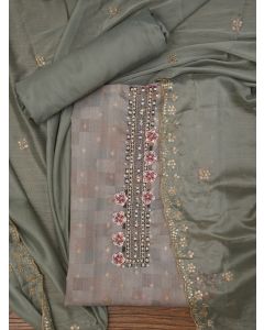 Sea Green Floral Printed Embellished Cotton Dress Material with Dupatta