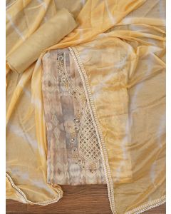 Lime Green Leheriya Embroidered Dress Material with Dupatta
