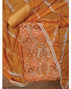 Mustard Bandhani Embroidered Dress Material with Leheriya Dupatta