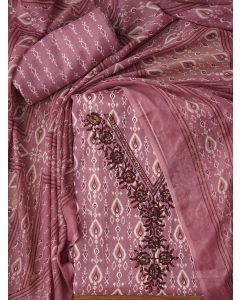 Purple Unstitched Printed Pure Cotton Dress Material With Dupatta
