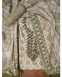 Green Embellished Printed Pure Cotton Dress Material with Dupatta