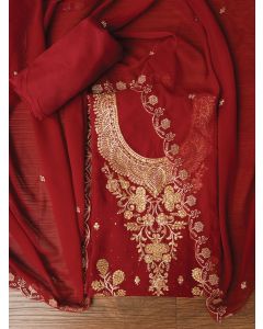 Zari Silk Georgette Maroon Dress Material with Dupatta