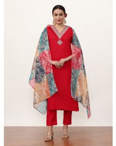 Embroidered Ethnic Motifs Kurta Sets With Dupatta-NVLK-007 Maroon