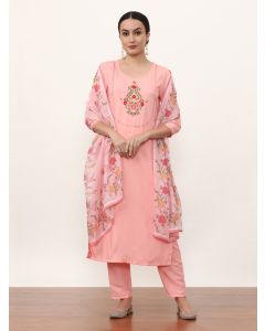 Embroidered Ethnic Motifs Kurta Sets With Dupatta-NVLK-013 Pink