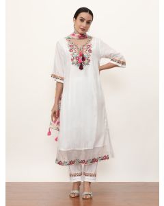 Embroidered Ethnic Motifs Kurta Sets With Dupatta-NVLK-014 White