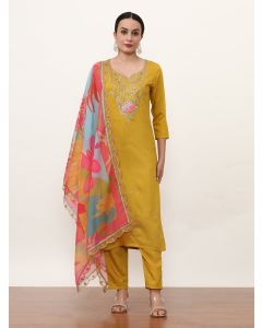Embroidered Ethnic Motifs Kurta Sets With Dupatta-NVLK-017 Yellow