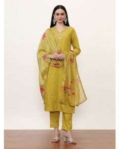 Embroidered Ethnic Motifs Kurta Sets With Dupatta-NVLK-018 Lime Green