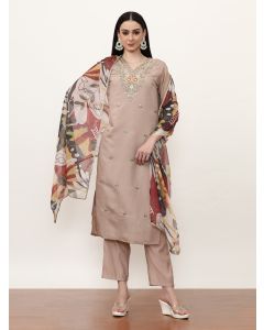 Embroidered Ethnic Motifs Kurta Sets With Dupatta-NVLK-019 Grey