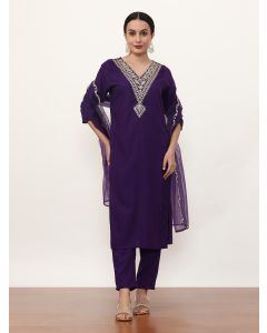 Embroidered Ethnic Motifs Kurta Sets With Dupatta-NVLK-020 Purple