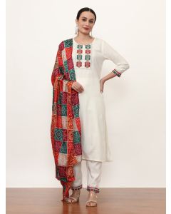 Embroidered Ethnic Motifs Kurta Sets With Dupatta-NVLK-021 White