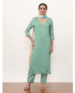 Embroidered Ethnic Motifs Kurta Sets With Dupatta-NVLK-461 Turquoise
