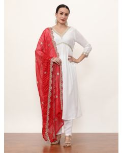 Embroidered Ethnic Motifs Kurta Sets With Dupatta-NVLK-463 Red