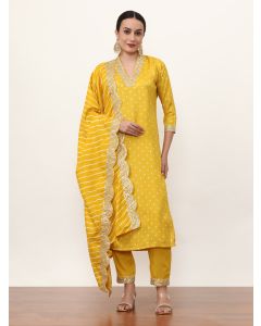 Embroidered Art Silk Ethnic Motifs Kurta Sets With Dupatta-NVLK-470 Mustard