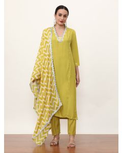 Embroidered Ethnic Motifs Kurta Sets With Dupatta-NVLK-471 Lime Green