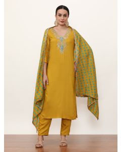 Embroidered Silk Blend Ethnic Motifs Kurta Sets With Dupatta-NVLK-482 Mustard