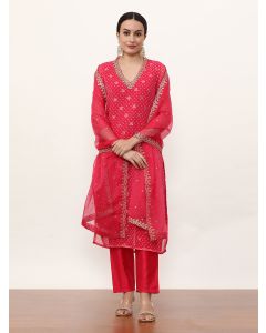 Embroidered Art Silk Ethnic Motifs Kurta Sets With Dupatta-NVLK-491 Pink