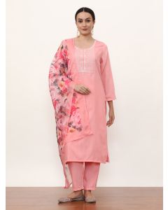 Embroidered Silk Blend Ethnic Motifs Kurta Sets With Dupatta-NVLK-495 Pink