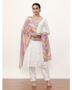 Embroidered Chanderi Silk Ethnic Motifs Kurta Sets With Dupatta-NVLK-504 White 
