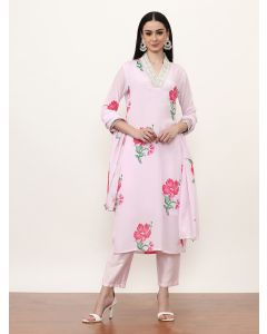 Embroidered Poly Crepe Ethnic Motifs Kurta Sets With Dupatta-NVLK-548 Pink