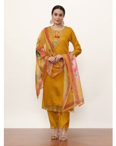 Embroidered Ethnic Motifs Kurta Sets With Dupatta-NVLK-556 Mustard