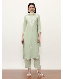 Embroidered Ethnic Motifs Kurta Sets With Dupatta-NVLK-573 Green