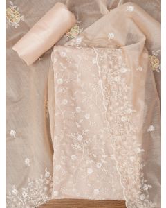 Rose Gold Cotton Lucknowi Embroidered Dress Material with Dupatta